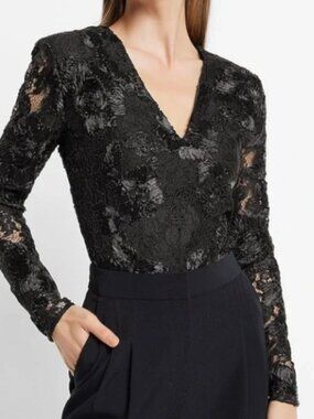 Express Elegant Black Floral Lace Bodysuit NWT